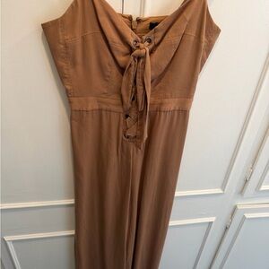 BCBGMaxAzria Lace-Up Wide-Leg Jumpsuit in Tan